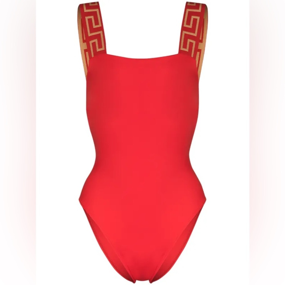 Versace Red Greca Border Swimsuit. Size 5 (XL). Brand new with tags